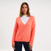 Gilet col en V manches longues rose fluo femme