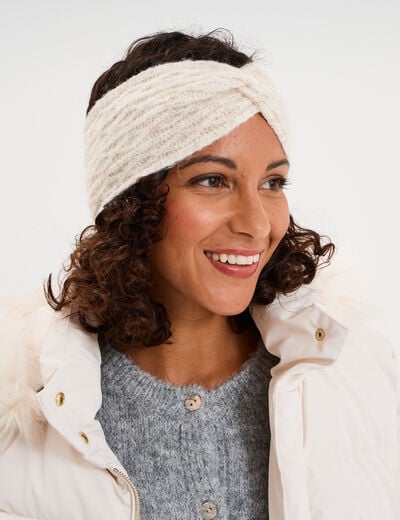 Bandeau tricot&eacute; &agrave; torsades sable femme