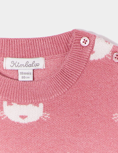 Robe pull épaule boutonnée Kimbaloo vieux rose bébé fille
