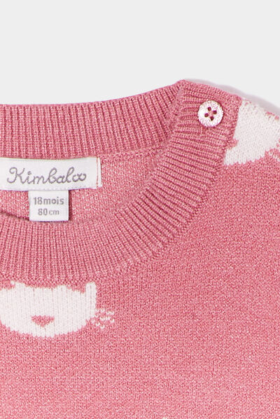 Robe pull épaule boutonnée Kimbaloo vieux rose bébé fille