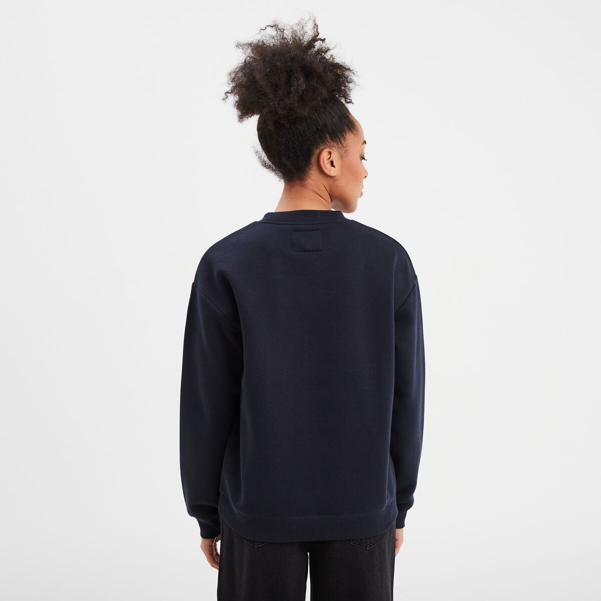 Sweat molleton col rond manches longues bleu fonc&eacute; femme