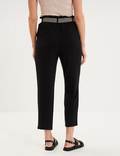 Pantalon paperbag &eacute;lastiqu&eacute; m&eacute;lange lin noir femme