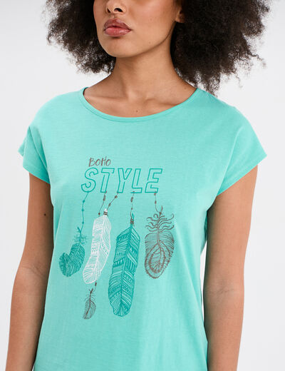 Ensemble pyjama short et t-shirt coton bleu turquoise femme