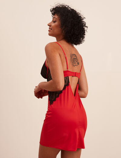 Combinette satin et dentelle rouge femme