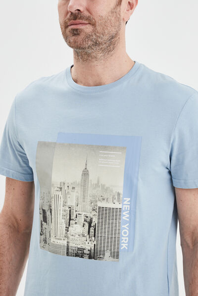 T-shirt manches courtes coton bleu ciel homme