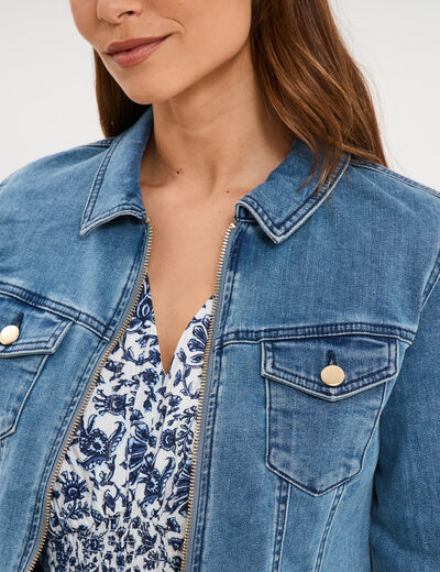 Veste en jean zipp&eacute;e stretch denim triple stone femme