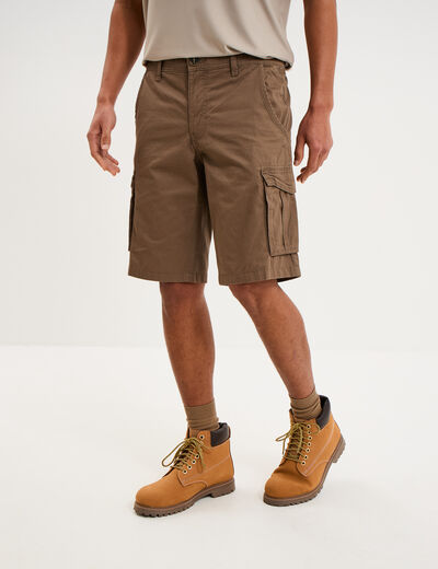 Bermuda short cargo poches &agrave; rabat coton marron fonc&eacute; homme