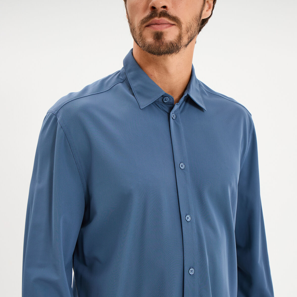 Chemise manches longues stretch bleu gris homme