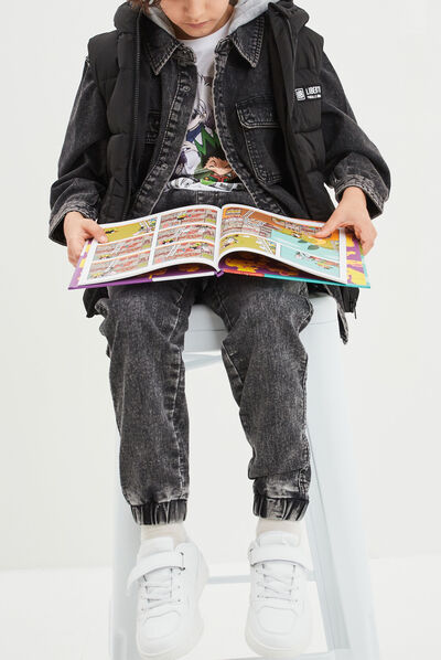 Chemise en jean à capuche Liberto denim noir garçon