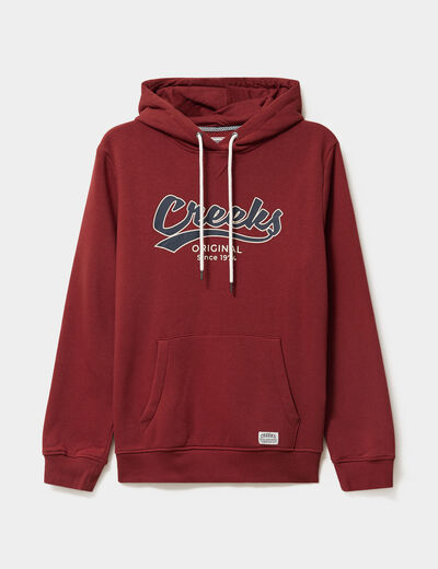 Sweat à capuche hoodie 1 poche rouge foncé homme