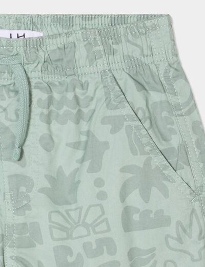 Short bermuda droit taille élastiquée vert kaki garçon