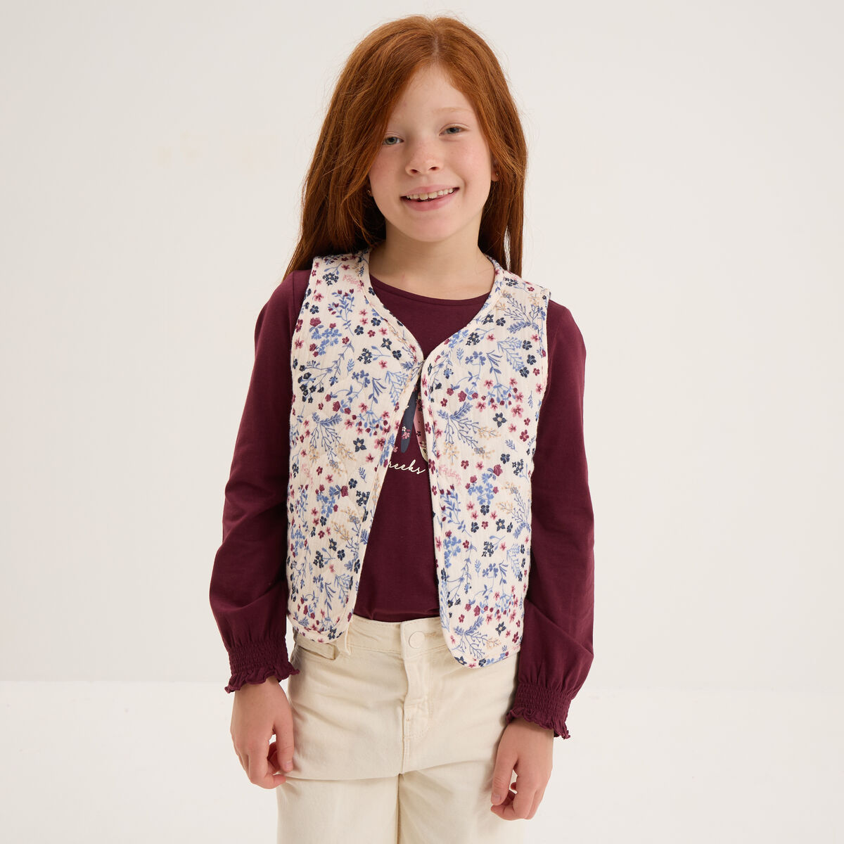 Gilet matelassé sans manches beige fille