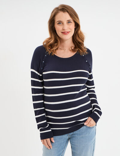 Pull boutonné allaitement blanc femme maternité
