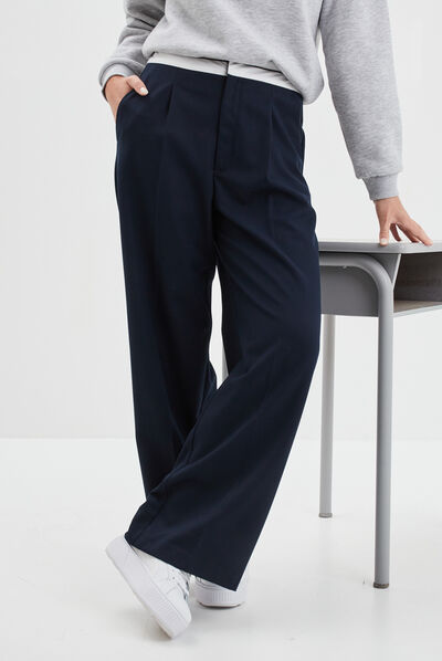 Pantalon large à pinces bleu marine femme