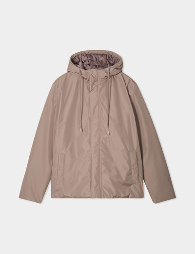 Blouson à capuche déperlant taupe homme