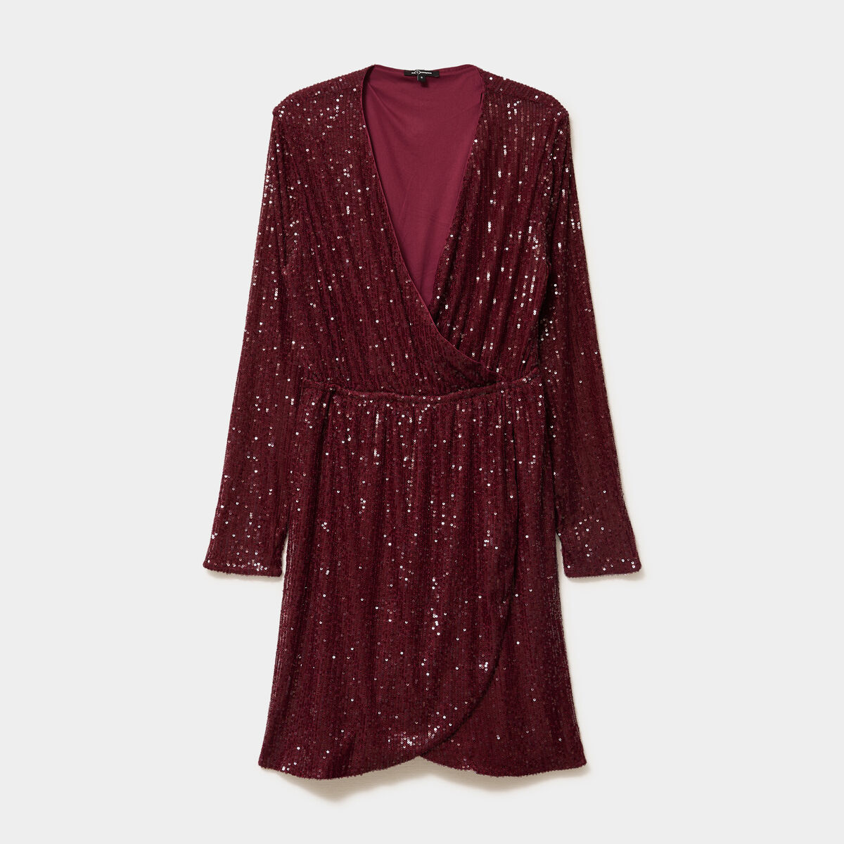 Robe &agrave; sequins manches longues rouge fonc&eacute; femme