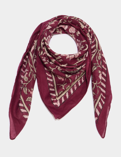 Foulard carr&eacute; coton bordeaux femme