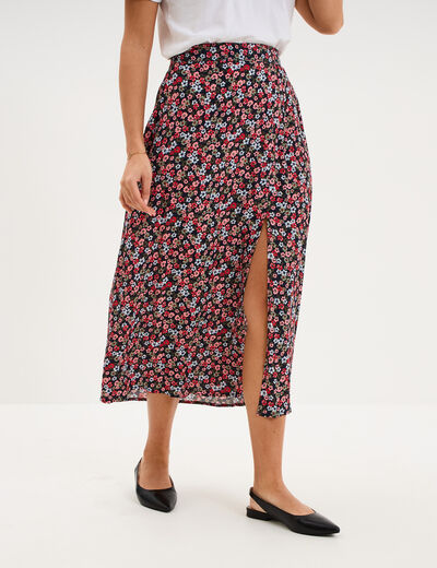 Jupe longue fendue fluide noir femme