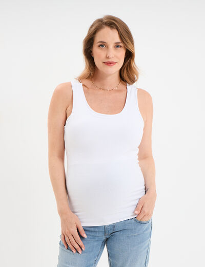 Débardeur allaitement col rond stretch blanc femme maternité