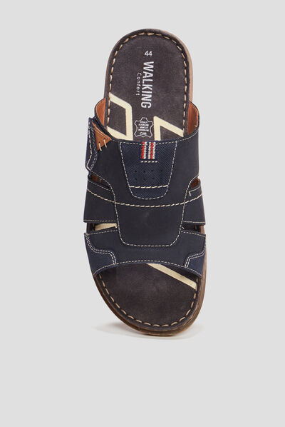Mules en cuir Walking bleu marine homme