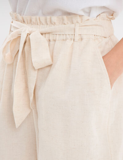 Short paperbag fluide ceinturé beige femme