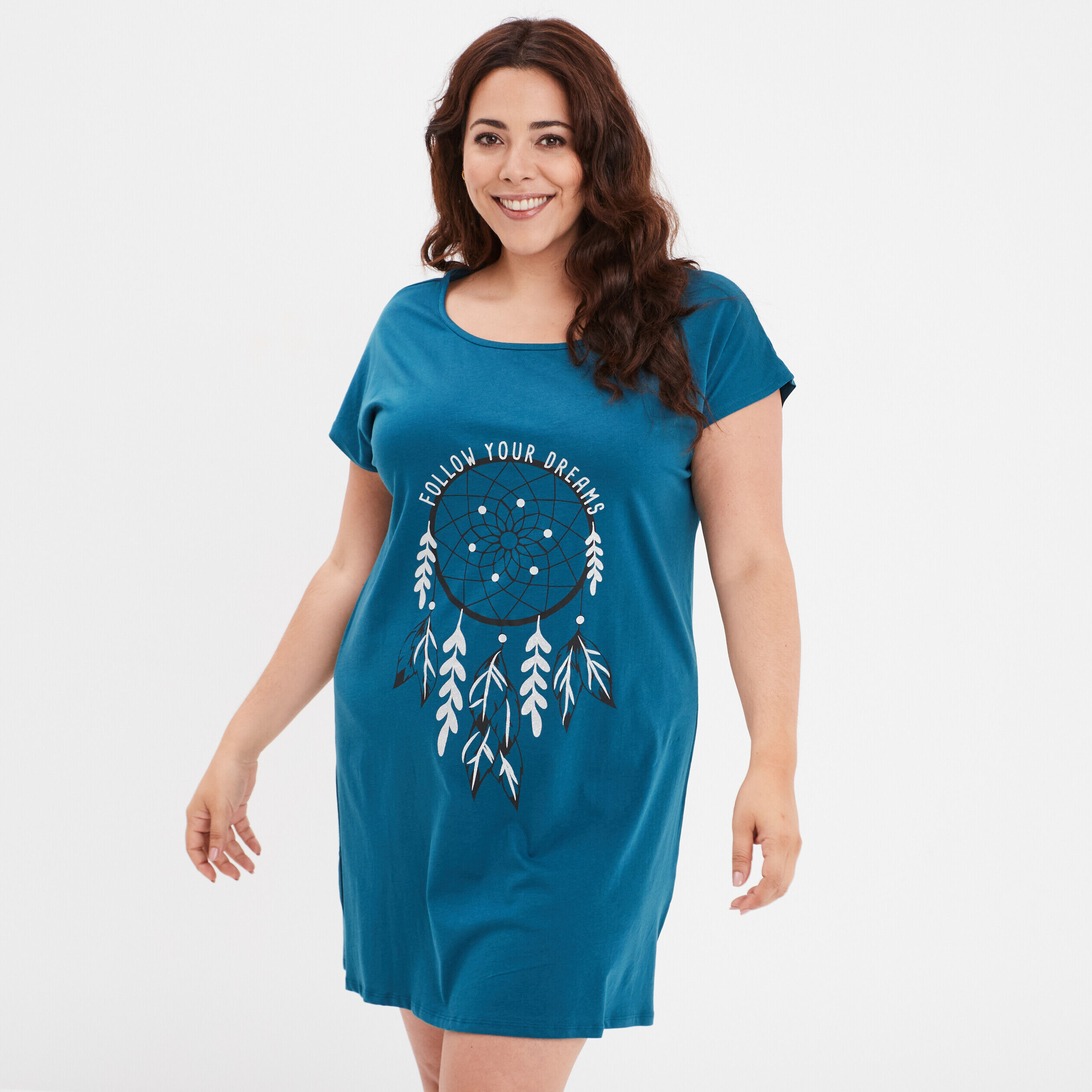 Chemise de nuit manches courtes bleu canard femme grande taille MODAVISTA