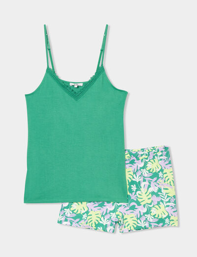 Ensemble pyjama short et débardeur vert femme