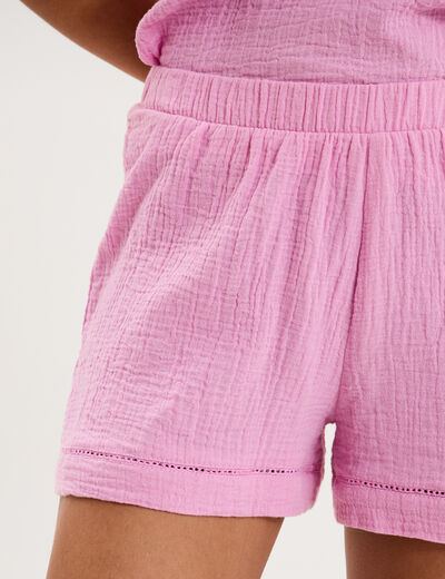 Bas de pyjama short gaze de coton rose femme