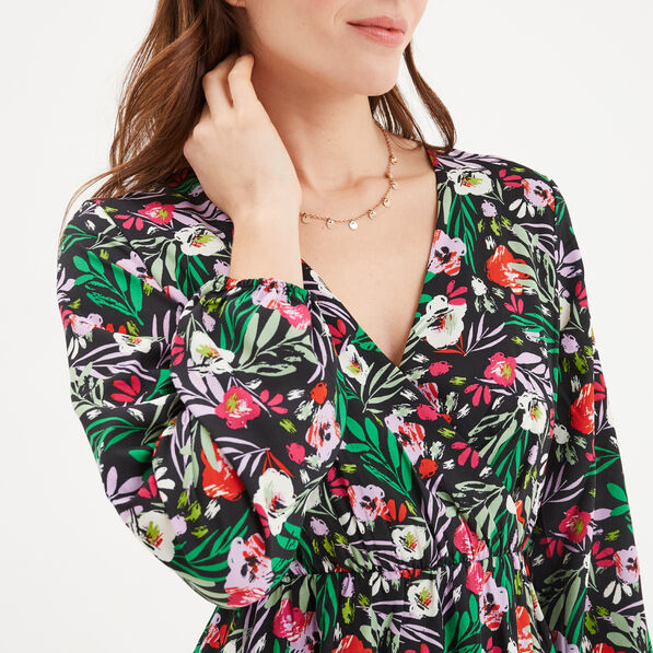 robe courte fluide col cache coeur noir femme Robe courte fluide col cache-coeur noir femme