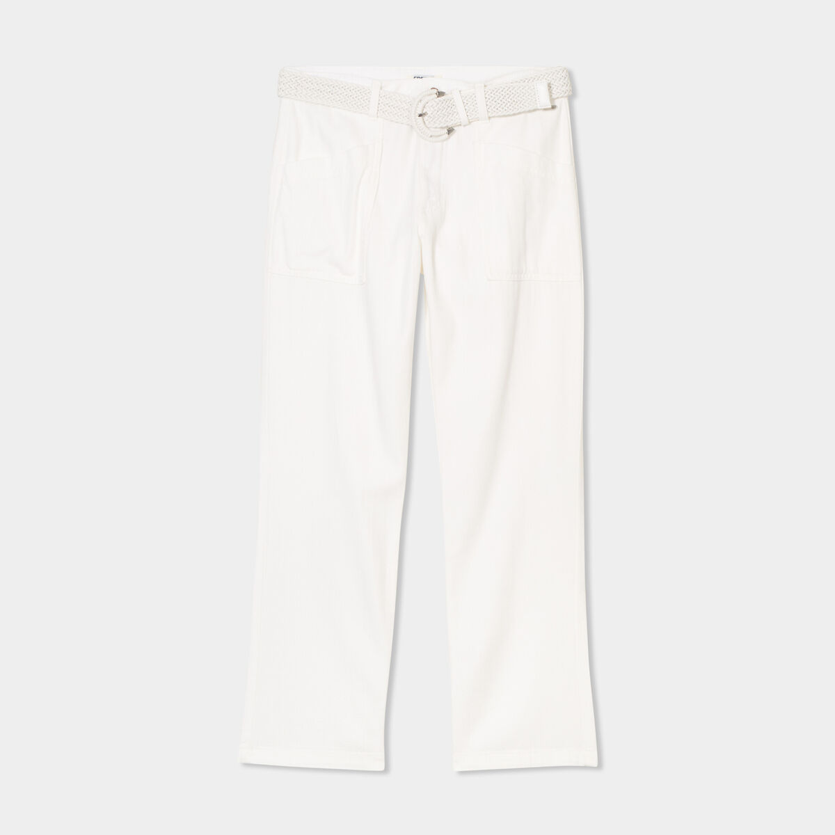 Pantalon regular fluide ceinture blanc femme