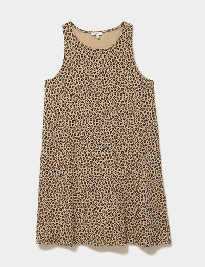 Robe courte sans manches col rond beige femme