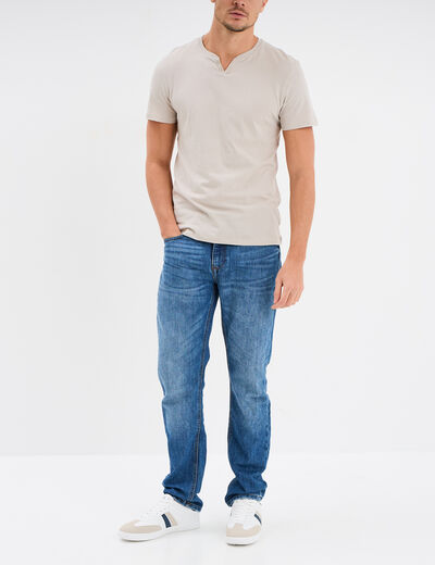 T-shirt manches courtes col tunisien gris clair homme