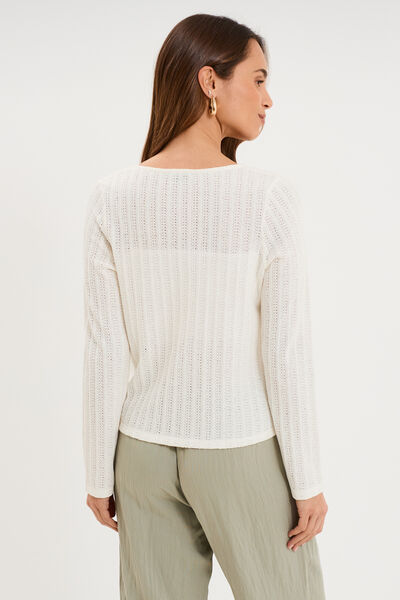 T-shirt ajour&eacute; avec noeud devant ecru femme