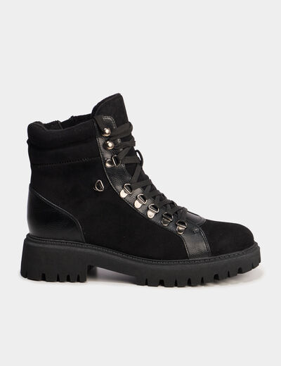 Boots crant&eacute;es &agrave; lacets noir femme
