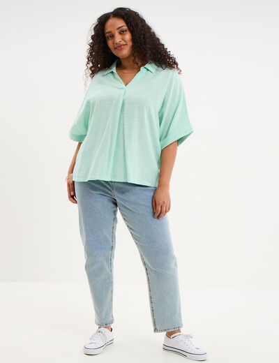 Blouse oversize manches courtes coton vert clair femme grande taille