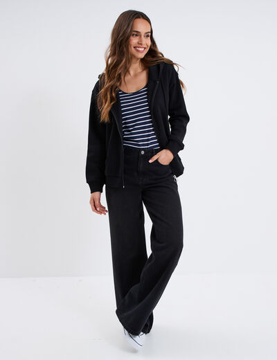 Sweat zippé à capuche noir femme