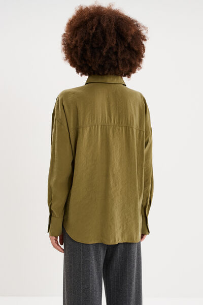 Chemise fluide manches longues oversize vert kaki femme
