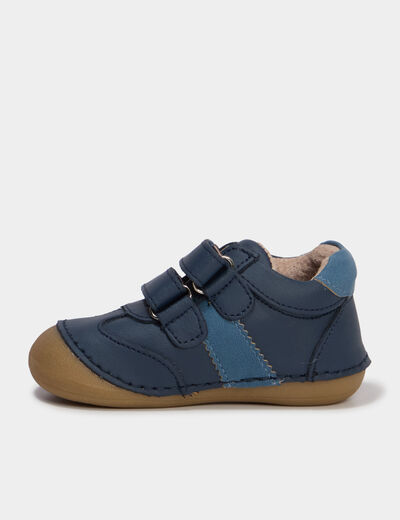Bottillons &agrave; scratchs en cuir bleu marine b&eacute;b&eacute; gar&ccedil;on