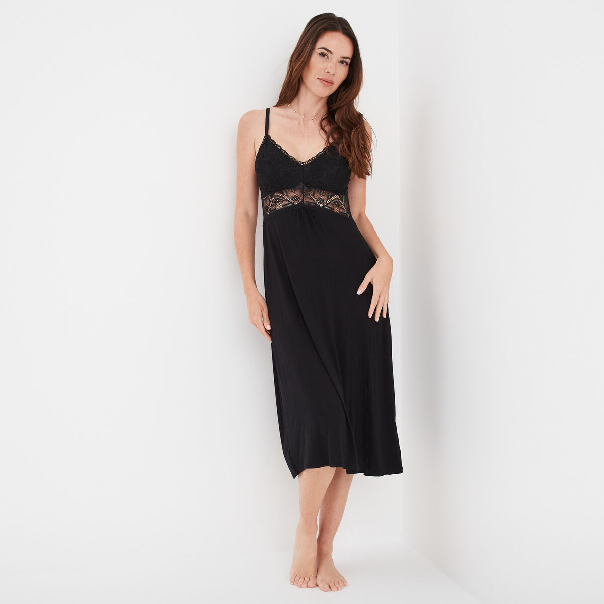 Nuisette longue buste dentelle noir femme