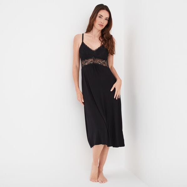 Nuisette longue buste dentelle noir femme