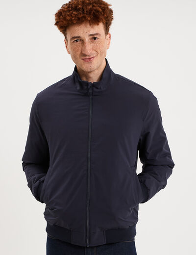 Blouson d&eacute;perlant col montant bleu fonc&eacute; homme