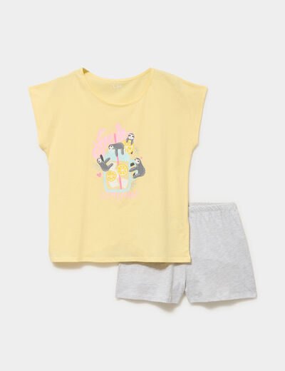 Ensemble pyjama coton majoritaire short jaune clair femme