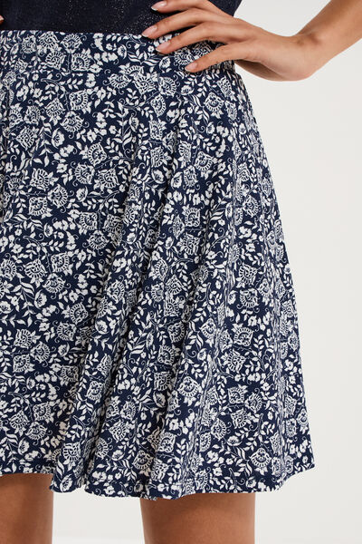 Jupe fluide patineuse avec short int&eacute;gr&eacute; bleu marine femme