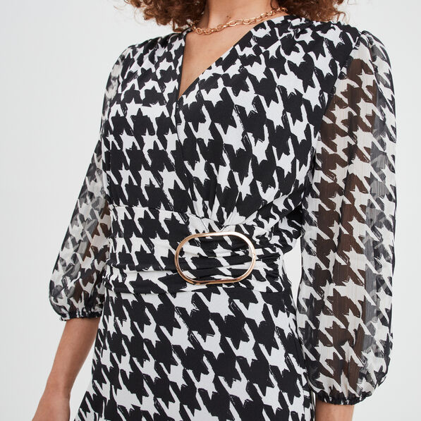 Robe cache-coeur manches 3/4 bouffantes ecru femme