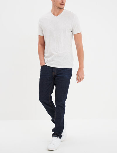T-shirt droit col V ecru homme