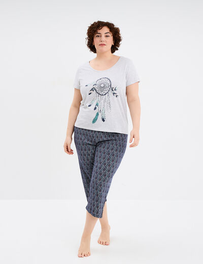 Ensemble pyjama corsaire 2 pièces coton gris clair femme grande taille