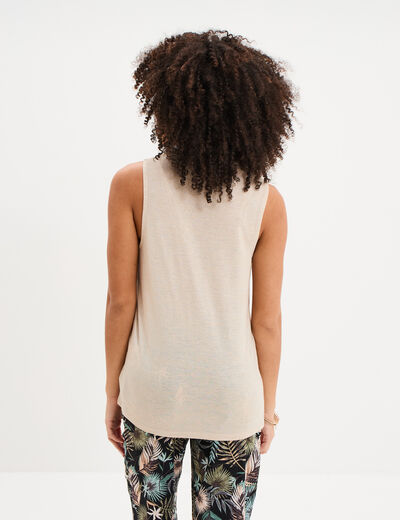 D&eacute;bardeur col en V sans manches beige femme