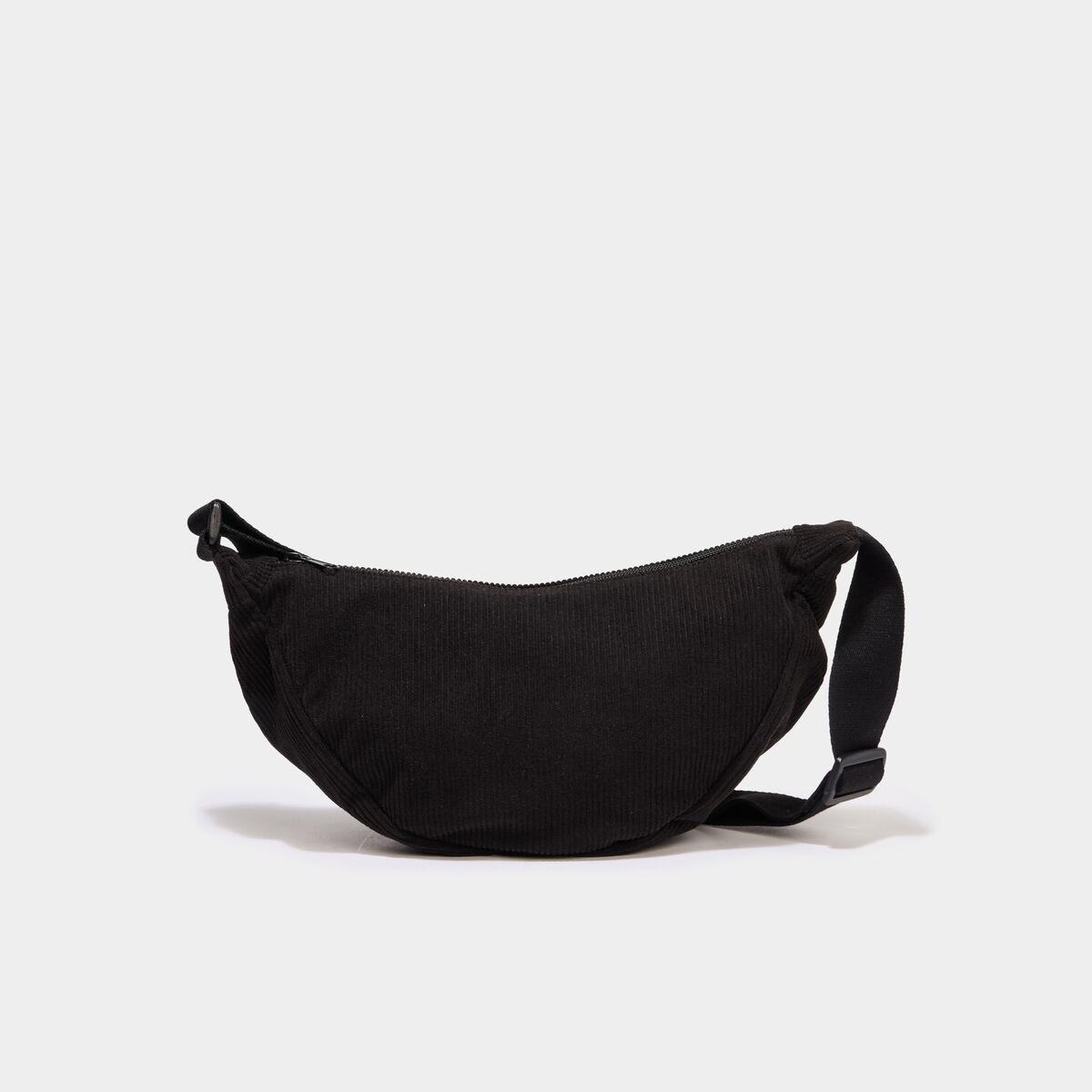 Sac banane effet velours c&ocirc;tel&eacute; noir femme