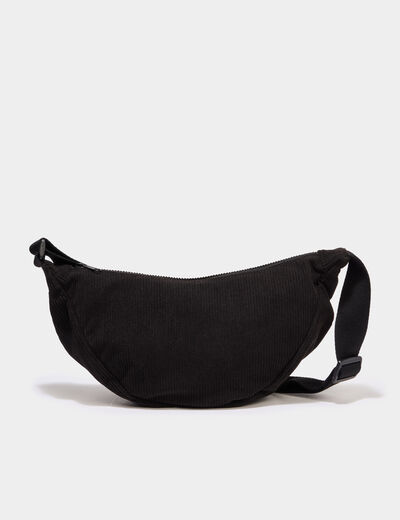 Sac banane effet velours c&ocirc;tel&eacute; noir femme