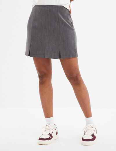 Jupe-short courte droite zippée gris foncé femme